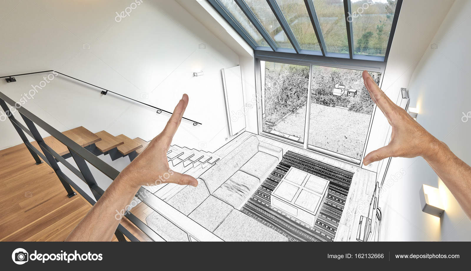 Geplante Renovierung aus einem modernen Wohnzimmer mit großen ... Geplante Renovierung aus einem modernen Wohnzimmer mit großen ...