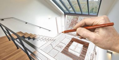 Büyük pencereler ile Modern bir oturma odası yenileme çizim