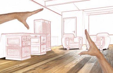 Planlanmış iç geniş çatı, ofis ve ahşap zemin