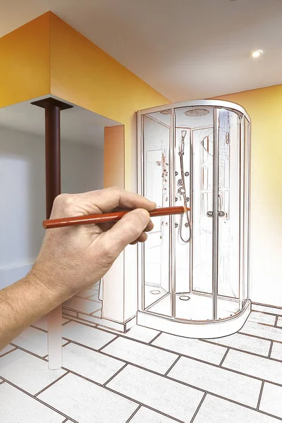 Drawing renovation of a modern bathroom — Stock Photo, Image