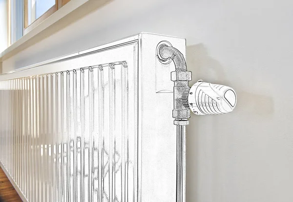 Vit radiator i en lägenhet. — Stockfoto