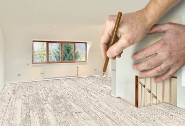 El ahşap döşeme yenileme için çizimi 