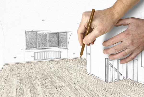 Drawing a Modern renovated interior — Stock Photo, Image