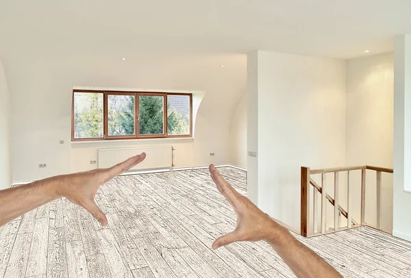 Két kéz tervezett keményfa padló — Stock Fotó