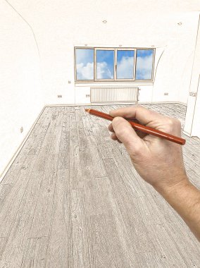 Modern bir iç çizim ve planlı yenileme