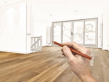 Modern bir iç çizim ve planlı yenileme