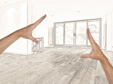 Modern bir iç çizim ve planlı yenileme