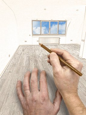 Modern bir iç çizim ve planlı yenileme