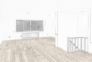 Kroki bir modern iç yenilenmiş