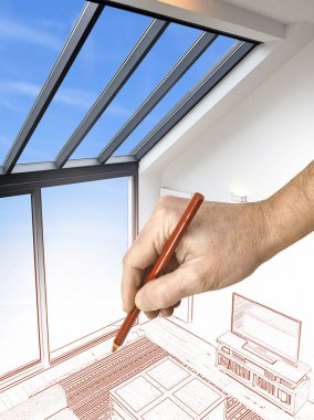 Çizim ve planlanan Modern oturma odası 