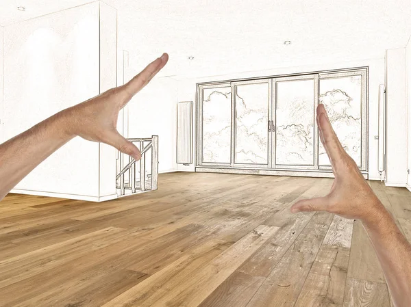 Modern bir iç çizim ve planlı yenileme