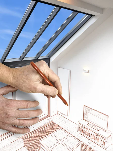 Çizim ve planlanan Modern oturma odası 