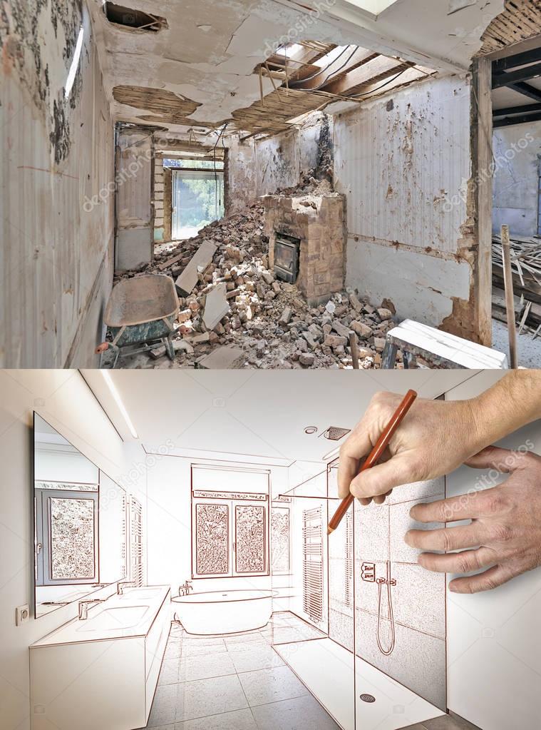 Drawing and planned Renovation of a bathroom