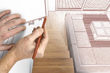 Çizim ve planlı Ahşap merdiven ve rampa