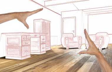 Planlanmış iç geniş çatı, ofis ve ahşap zemin