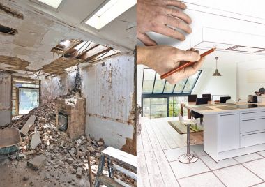 Yenilenmiş evde Modern açık mutfak çizimi ve planı