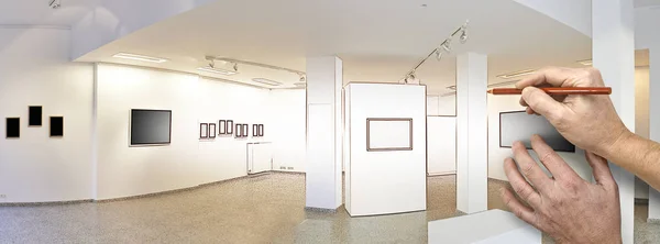 Drawing and planned exhibition gallery — Stock Photo, Image