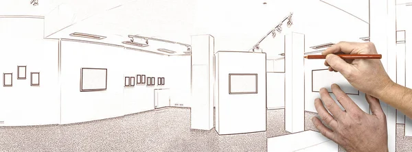 Dessin et galerie d'exposition prévue — Photo