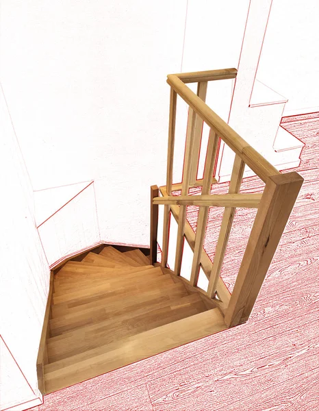 Ahşap merdiven ile modern bir dubleks yenileme — Stok fotoğraf