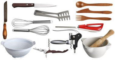 Beyaz arka plan üzerinde izole mutfak aletleri