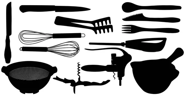 Silhouet van een aantal keuken hulpmiddelen geïsoleerd — Stockfoto