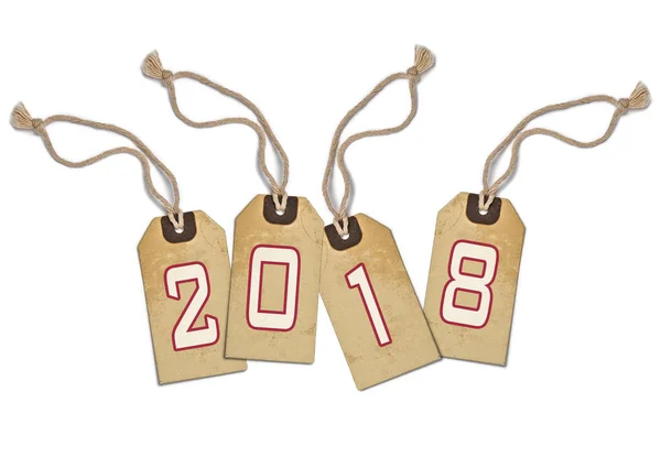 Textured tag with 2018 tied with brown string — Stock Photo, Image