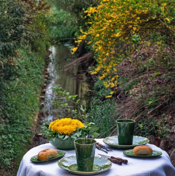 田園風景に身を包んだディナー テーブル — ストック写真