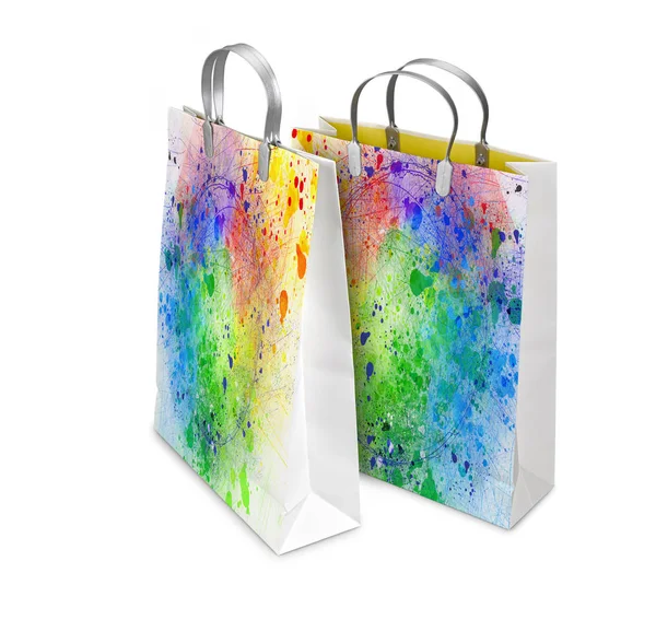 Dos bolsas de compras abiertas y cerradas con salpicaduras de color —  Fotos de Stock