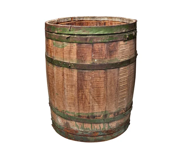Open Textured wooden and iron brewery barrel - clipping path — Stock Photo, Image