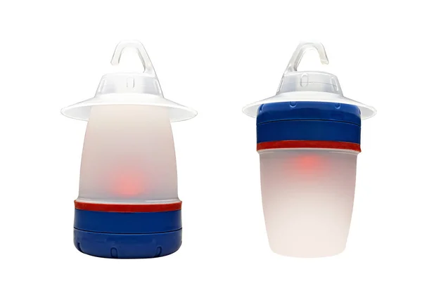 Dos luces de camping de plástico moderno con led rojo iluminado —  Fotos de Stock
