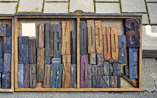 Wood Type Mixture in a desk drawer — Stock Photo, Image