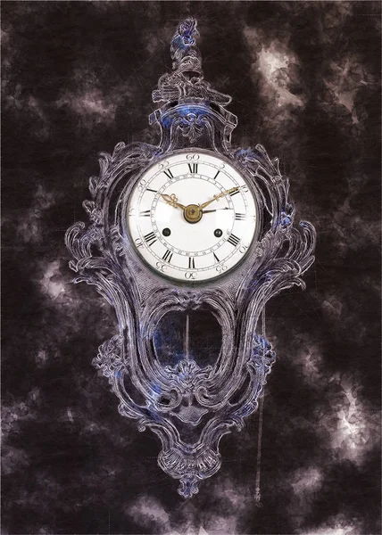 Sketch of a Old-fashion golden clock with pendulum — Stock Photo, Image