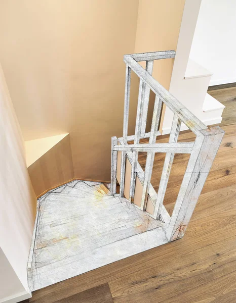 Rénovation d'un duplex moderne avec escalier en bois — Photo