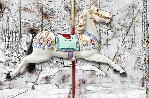 Częściowe szkic klasyczna carousel konna — Zdjęcie stockowe