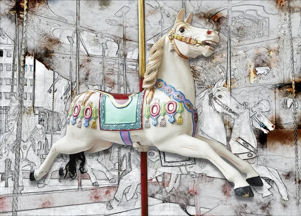 Частковий ескіз класичного карусельного коня — стокове фото