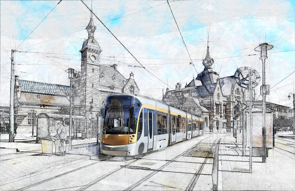 Partial sketch of New type of Brussels tram