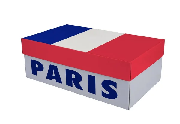 Caja de zapatos blanca con bandera francesa — Foto de Stock