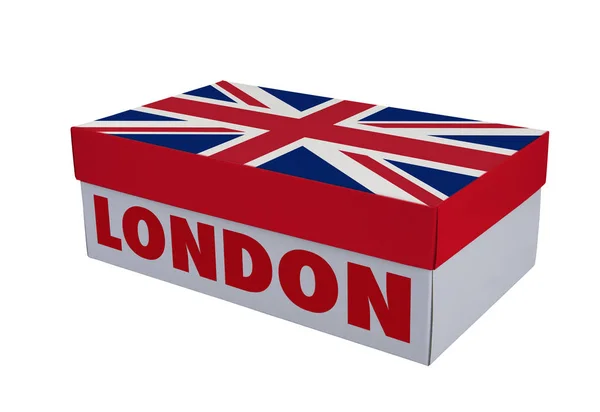 Caixa de sapato branco com bandeira inglesa — Fotografia de Stock