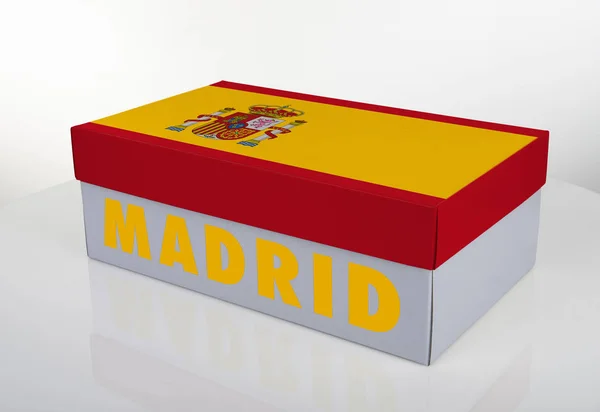 Bílé krabici s vlajkou Španělska — Stock fotografie