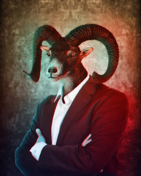 Head of a Goat on a man's body — Stock Photo, Image