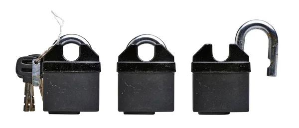 Well used Open and closed strong lock isolated — Stock Photo, Image