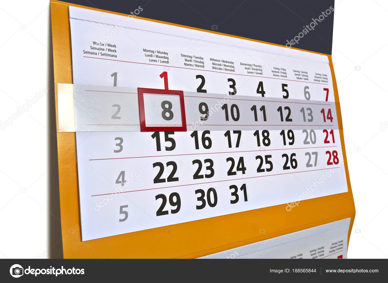 wall calendar hanging with letters and numbers stock photo
