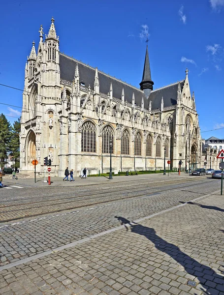Kathedraal van de Notre Dame du Sablon van in Brussel, België-2018 — Stockfoto