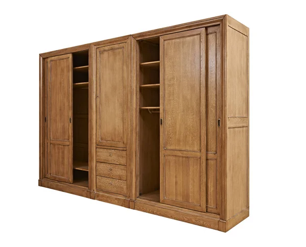 Открытый классический деревянный шкаф изолирован на белом — стоковое фото