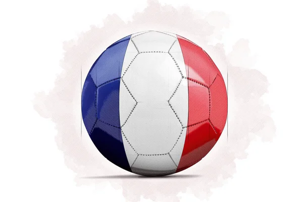 สเก็ตช์งานศิลปะดิจิตอลของลูกฟุตบอลที่มีธงทีม ฝรั่งเศส , — ภาพถ่ายสต็อก
