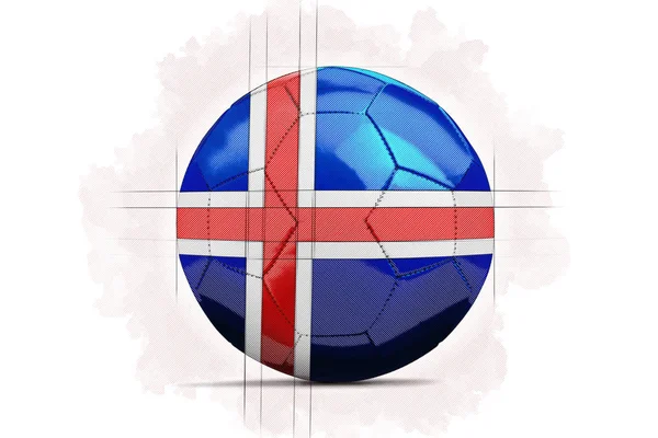 Esbozo de ilustraciones digitales de una pelota de fútbol con bandera de equipo. Islandia —  Fotos de Stock