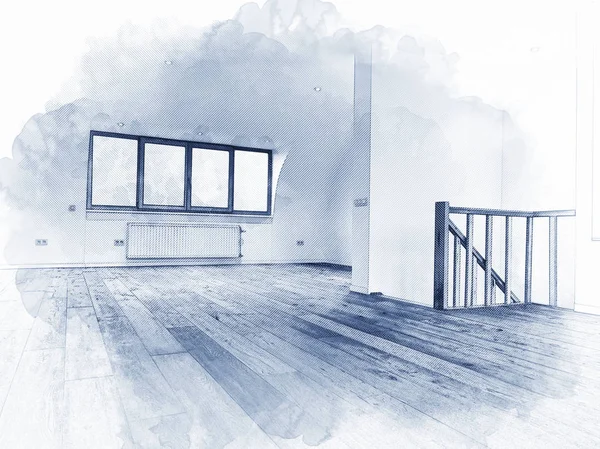 Ilustración digital de un interior moderno con fl de madera — Foto de Stock