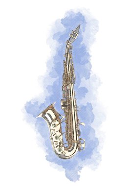 Altın bir saksafon dijital resim çizimi 