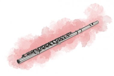 Perspektif içinde metal bir flüt resim çizimi