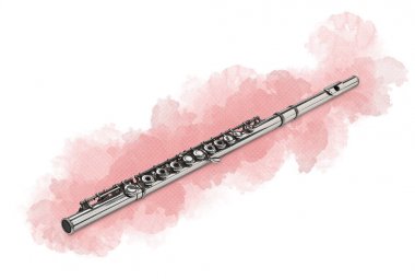Artwork illustration of a metal Flute in perspective clipart